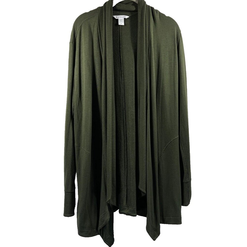 Athleta Women Pranayama II Wrap Cardigan Jacket Green Thumbholes Size M 5214
